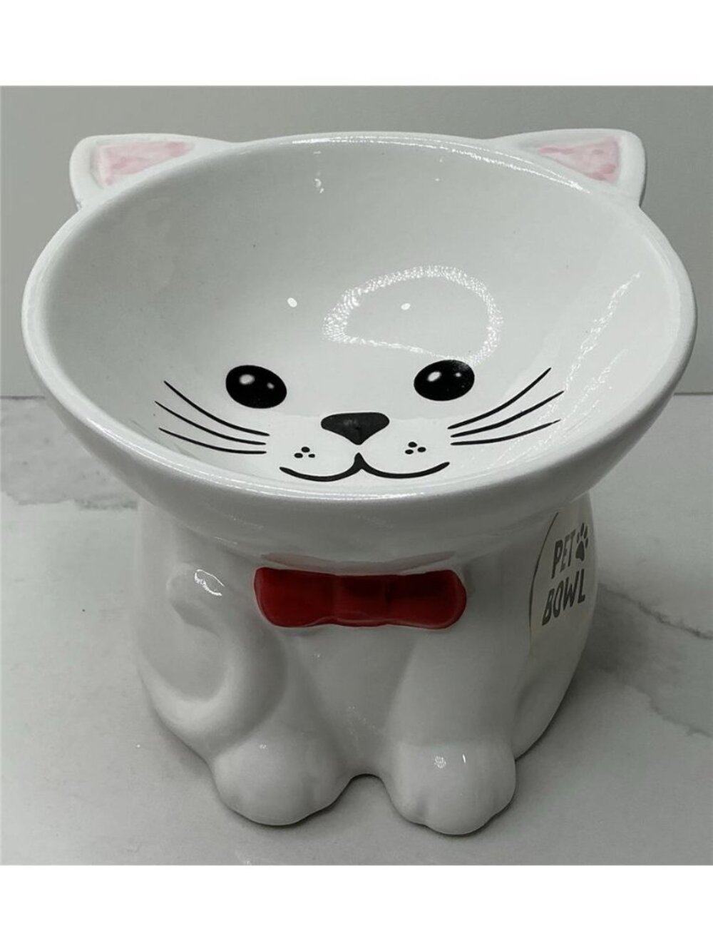 Cat Food Bowl Nice Paws Ceramic Tilted And Elevated Kitty Cat White 4"Hx5"W